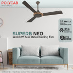 Polycab Superb Neo 1200mm Star Rated, High Air Delivery Ceiling Fan For Home |100% Copper, Corrosion Resistant G-Tech Blades, Saves up to 33% Electric