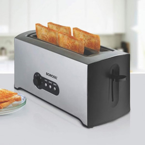 Borosil Krispy 4 Slice Pop-Up Toaster, 1500 Watt, Black